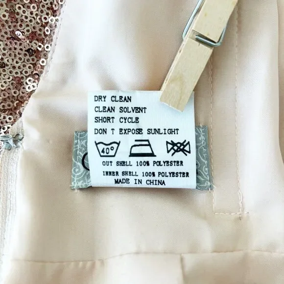 Christina Wu Rose Gold Sequin Dress (6) Bateau Neck Open Back Formal Gown 22704 - Picture 9 of 14